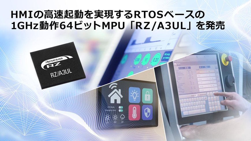 高精細HMIと高速起動の両立を実現する、RTOSベースの1GHz動作64ビットMPU「RZ/A3UL」を発売